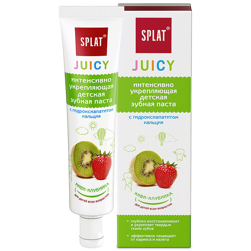 Изображение товара SPLAT Детская укрепляющая зубная паста с гидроксиапатитом "Киви-Клубника" Juicy Kiwi-Strawberry, 35 мл