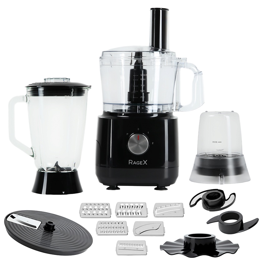 Изображение товара RAGEX Кухонный комбайн R103-000, 12 в 1; 1.2 литра; 2 скорости; 1000 Вт; черный