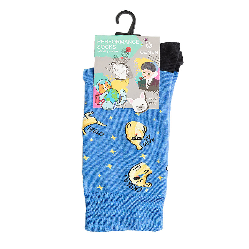 Изображение товара OEMEN Носки унисекс PM403 светло-синий жёлтый чёрный 20 см высокое качество