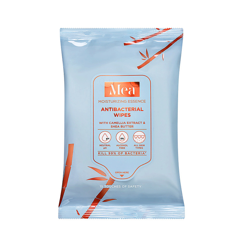 Изображение товара MEA Салфетки влажные антибактериальные с экстрактом камелии и маслом ши Moisturizing Essence, 15 шт.