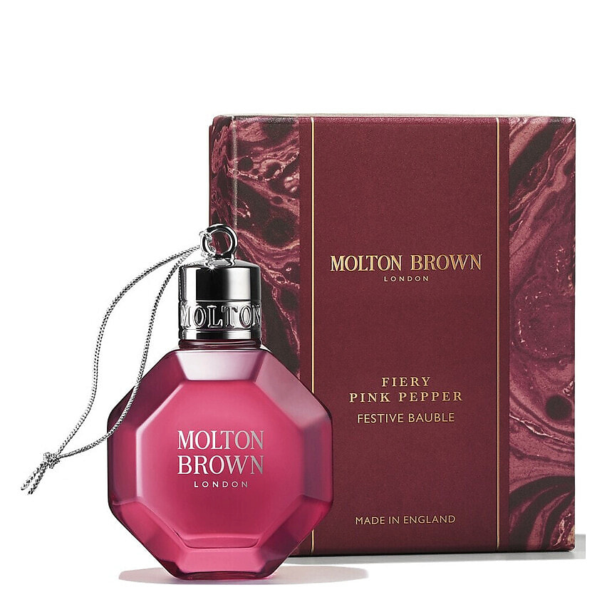 Изображение товара Праздничный гель для душа Molton Brown Fiery Pink Pepper 75 мл в новогоднем украшении