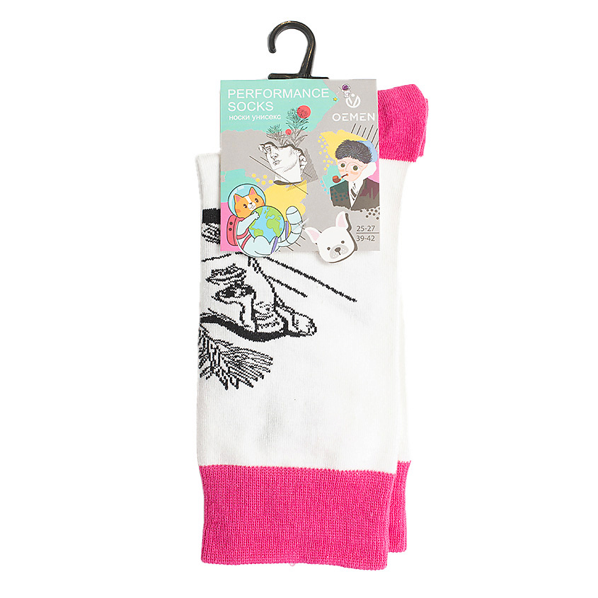 Изображение товара OEMEN Носки унисекс PM406 белые ярко-розовые 29-31 см Хлопковые