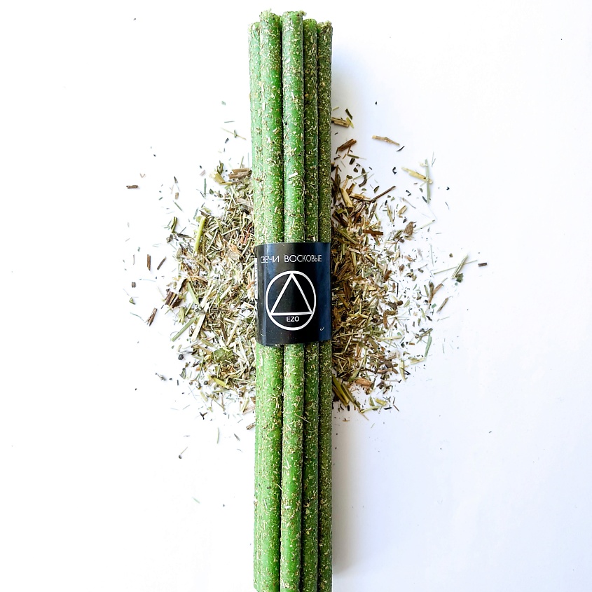 Изображение товара EZO Свечи восковые зеленые с травами "Изобилие", 12 шт., 12 шт.