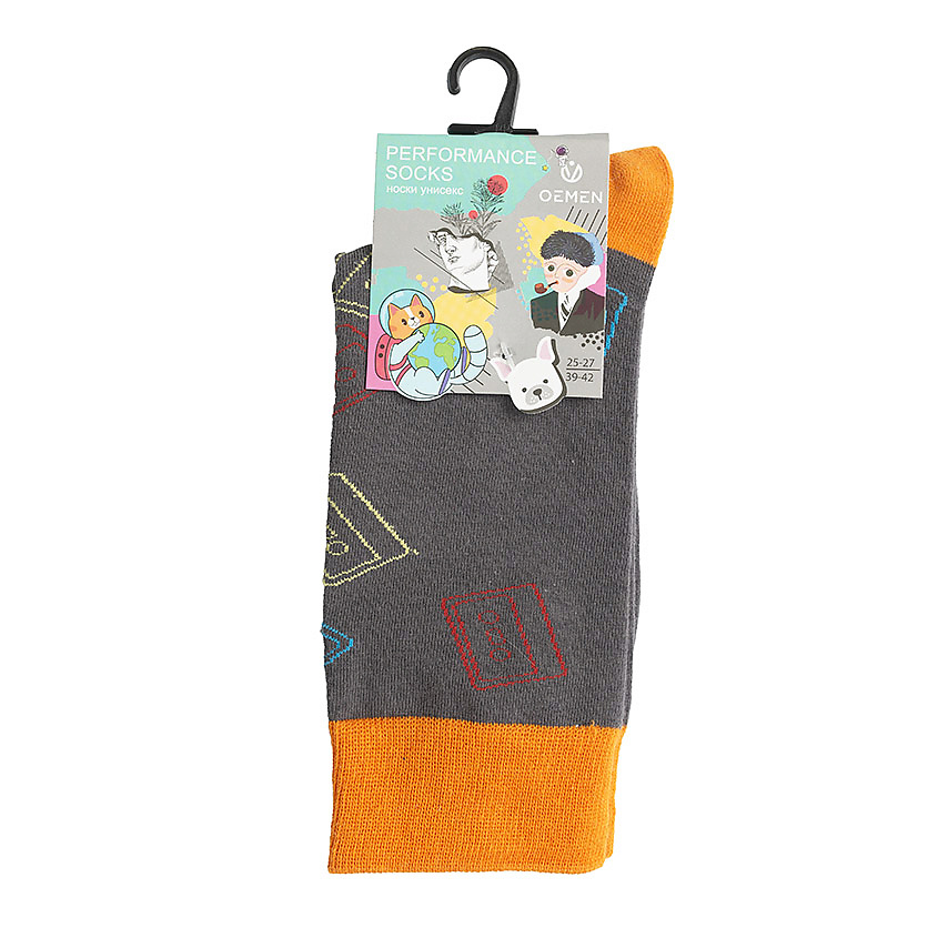 Изображение товара Унисекс носки OEMEN PM410 серый оранжевый 23-25 размеры хлопковые