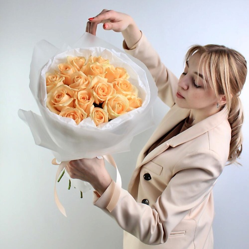 

ANANAS FLOWERS Монобукет из 15 персиковых роз, Монобукет из 15 персиковых роз