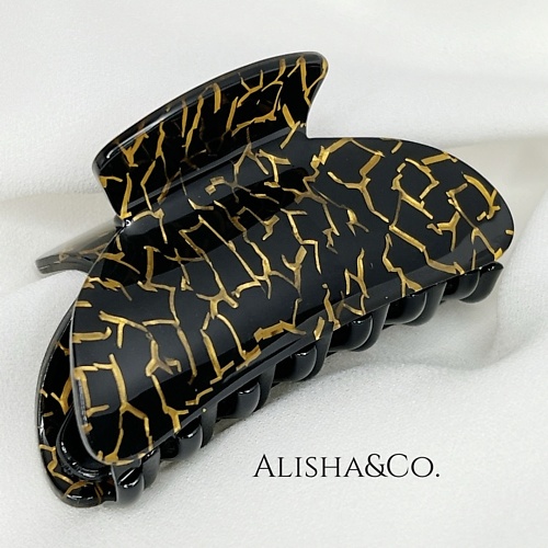 

ALISHA&CO. Крабик для волос средний черный Black & Gold Shell, Крабик для волос средний черный Black & Gold Shell