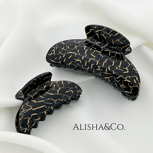 Набор заколок для волос ALISHA&CO. Крабик для волос большой черный Black&Gold Shell набор 2 шт.