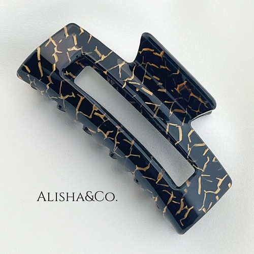 

ALISHA&CO. Крабик для волос средний черный с золотым Black Gold, Крабик для волос средний черный с золотым Black Gold