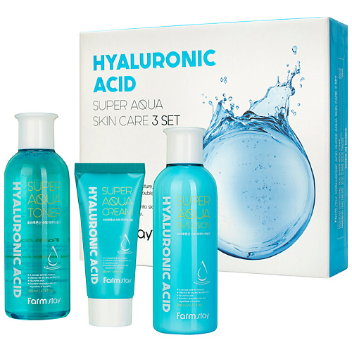 

FARMSTAY Набор тонер для лица + эмульсия для лица + крем для лица Hyaluronic Acid Super Aqua Skin Care 3 Set, Набор тонер для лица + эмульсия для лица + крем для лица Hyaluronic Acid Super Aqua Skin Care 3 Set