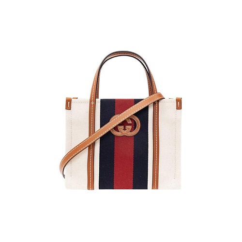 Сумка GUCCI Сумка Cotton With Canvas And Leather Trim Tote Bag Shopping Bag