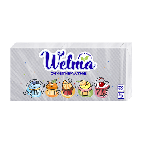 

WELMA Салфетки бумажные однослойные белые 200, Салфетки бумажные однослойные белые