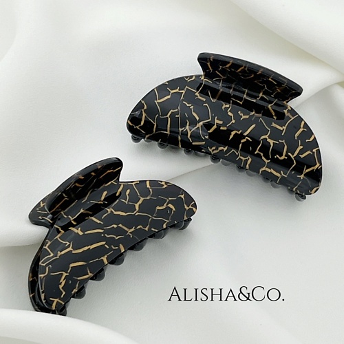 Набор заколок для волос ALISHA&CO. Крабик для волос средний черный Black&Gold Shell набор 2 шт.