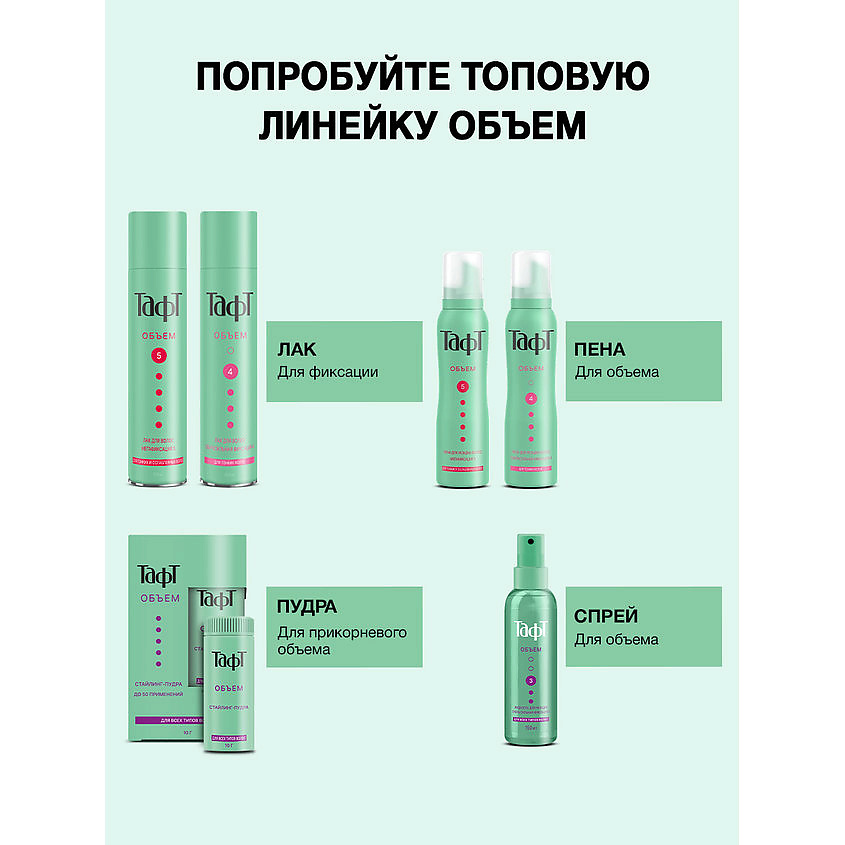ТАФТ Пена для укладки волос Объем, для тонких волос, сверхсильная фиксация 4 – фото 11