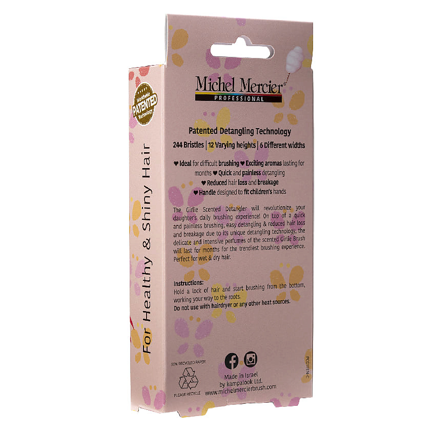 MICHEL MERCIER Расческа для тонких волос детская с ароматом сахарной ваты Girlie Cooton Candy Scented Detangler Fine Hair – фото 3