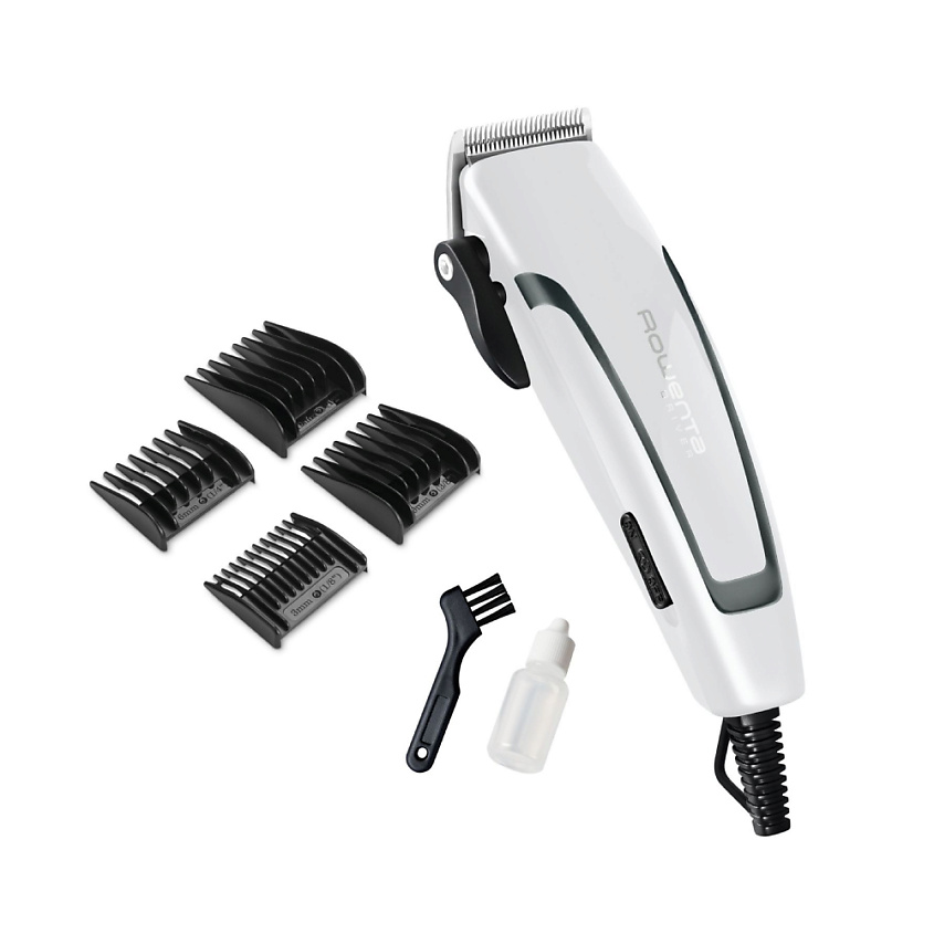 Изображение товара ROWENTA Машинка для стрижки волос Pure Collection Driver TN1605F0, с лезвиями из нержавеющей стали и 4 насадками, белый/черный