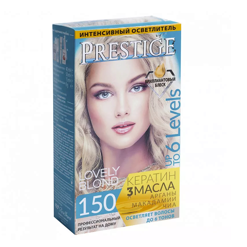 Изображение товара VIP`S PRESTIGE Интенсивный осветлитель Lovely Blond, Интенсивный осветлитель LovelyBlond №150, Туба с осветляющим гелем 40 мл, Окислитель 50 мл, Саше с маской 15 мл, Саше с обесцвечивающим порошком 8 грамм.