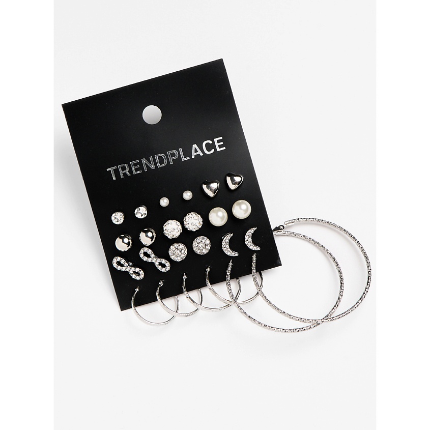 Изображение товара Набор серег пусет кольца бижутерия под серебро 12 пар TRENDPLACE