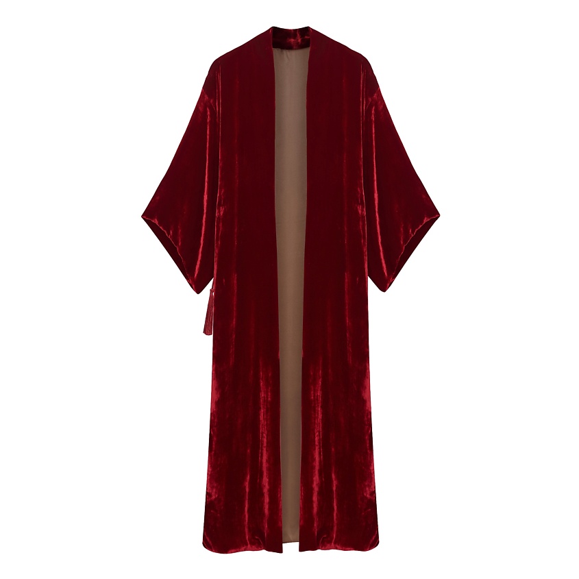 Изображение товара Двустороннее шелковое кимоно Queen из натурального шелка и бархата S-M