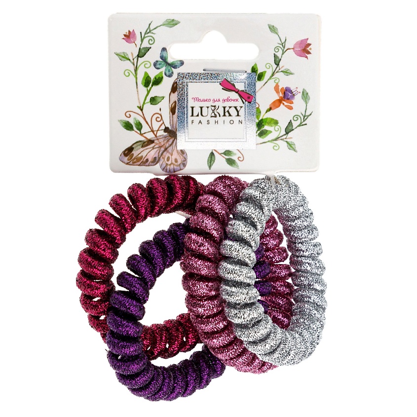 Изображение товара LUKKY Набор резинок для волос Спираль, Блестящий металлик