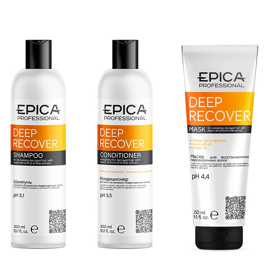 Изображение товара EPICA PROFESSIONAL Набор Deep Recover, Шампунь 300 мл + Кондиционер для волос 300 мл + Маска для волос 250 мл