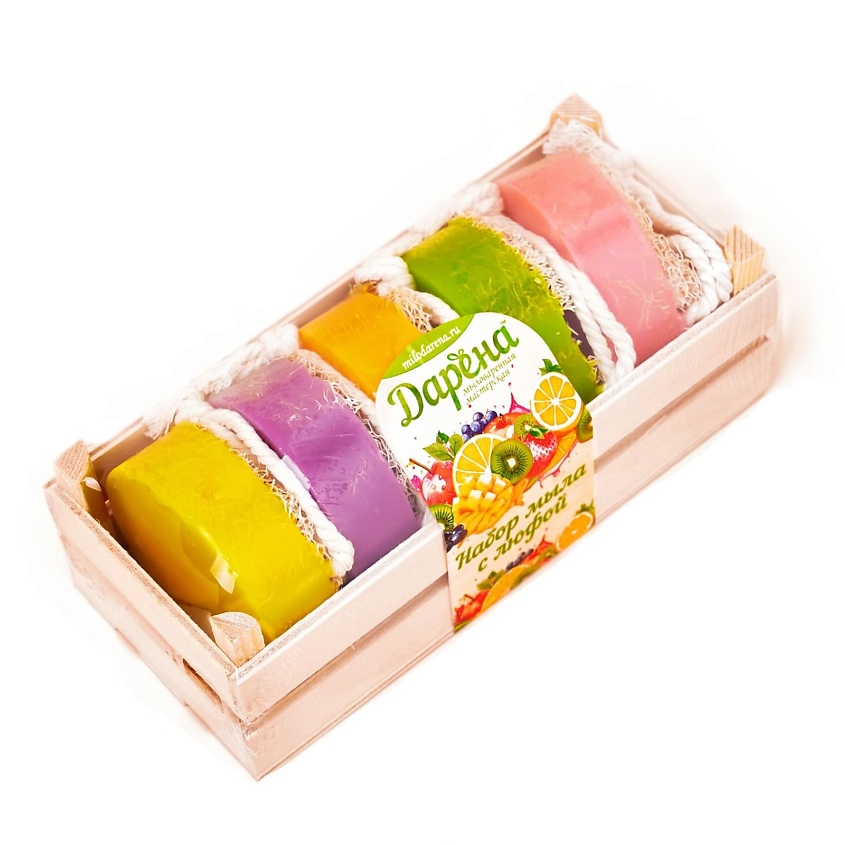 Изображение товара ДАРЁНА МЫЛОВАРЕННАЯ МАСТЕРСКАЯ Набор мыла с люфой из 5 шт №1 матовый, Набор мыла с люфой из 5шт