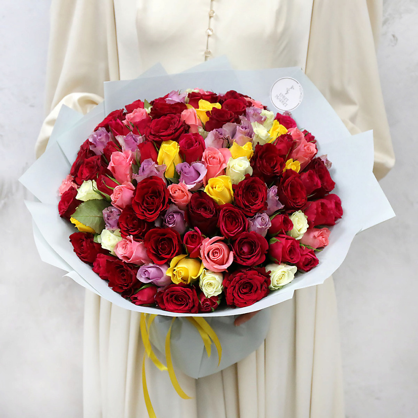Изображение товара Букет из 101 кенийской розы Конфетти 40 см свежие живые цветы