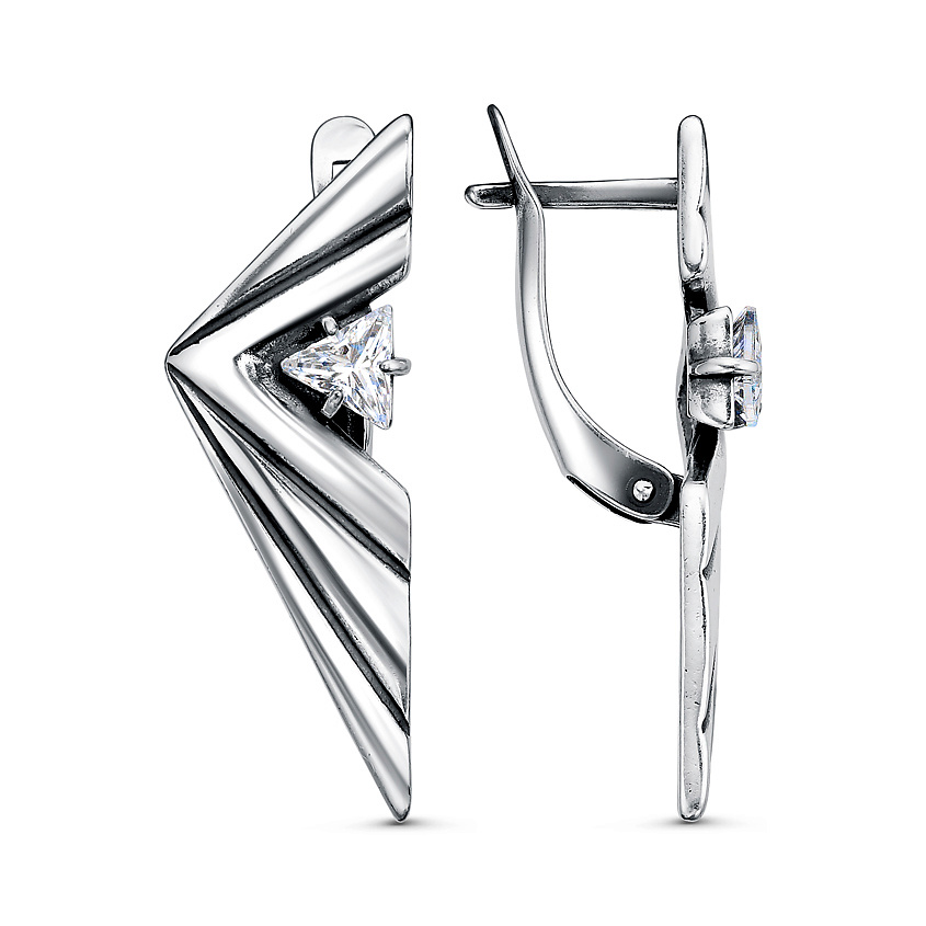 Изображение товара Красная Пресня серьги из латуни с фианитами серебрение 11х32 мм