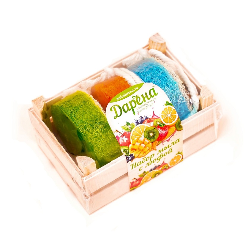 Изображение товара ДАРЁНА МЫЛОВАРЕННАЯ МАСТЕРСКАЯ Набор мыла с люфой из 3 шт №1 матовый, Набор мыла с люфой из 3шт