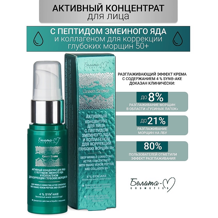 Изображение товара БЕЛИТА-М Активный концентрат коррекция глубоких морщин 50+ Green Snake, 30 мл