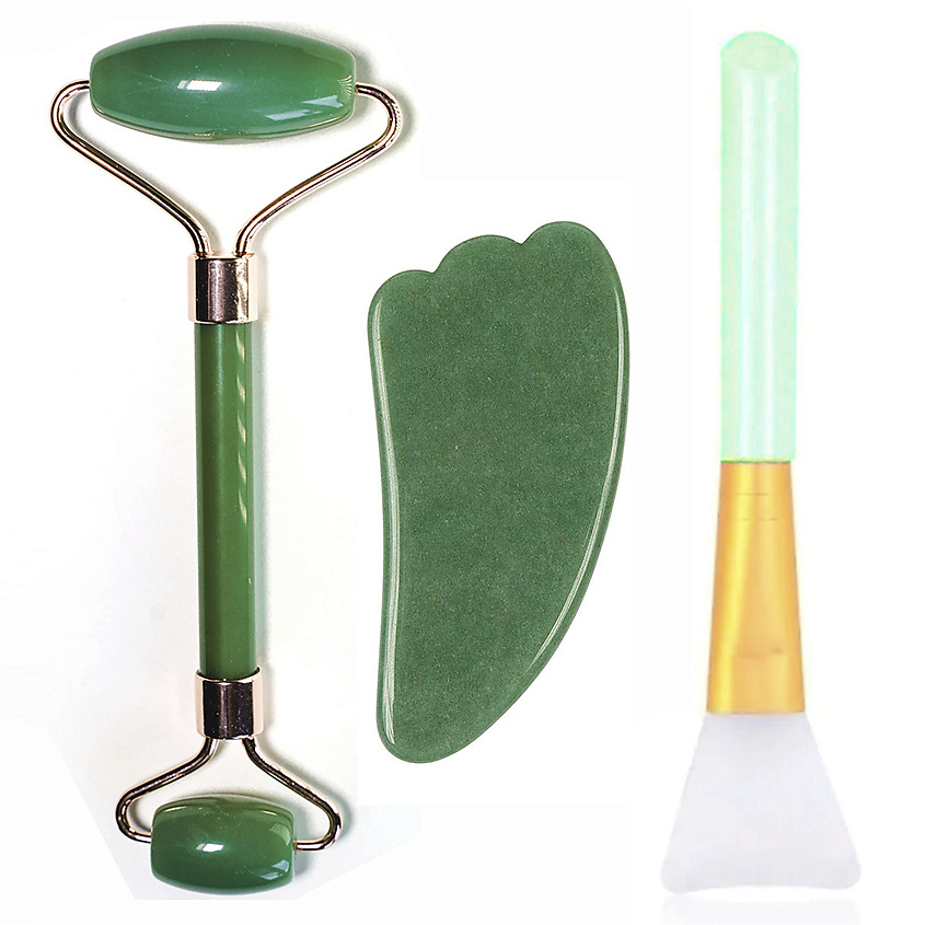 Изображение товара ЧИОС Набор для гуаша ролик+ лапка+ кисть в подарочной упаковке Авантюрин, 1 шт.