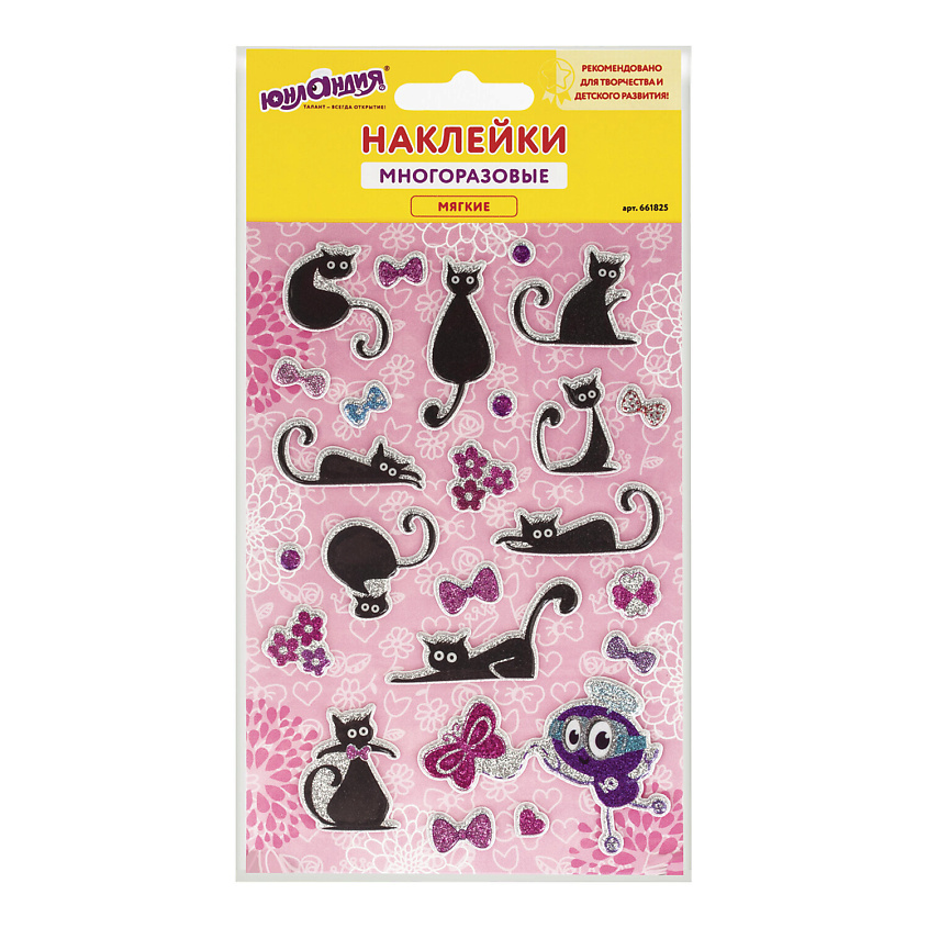 Изображение товара ЮНЛАНДИЯ Наклейки зефирные Кошки, многоразовые, с блестками, Комбинированный
