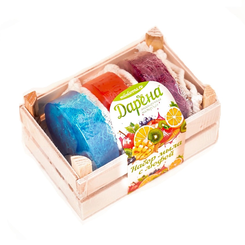 Изображение товара ДАРЁНА МЫЛОВАРЕННАЯ МАСТЕРСКАЯ Набор мыла с люфой из 3 шт №4 прозрачный, Набор мыла с люфой из 3шт