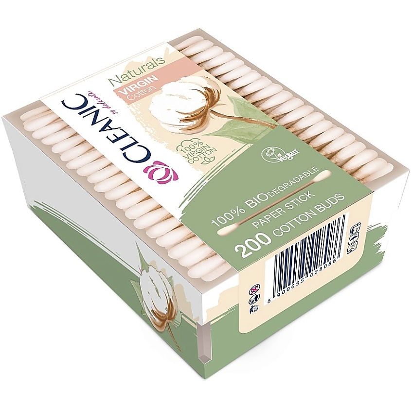 Изображение товара CLEANIC Naturals Virgin Cotton Гигиенические ватные палочки, 200 шт.