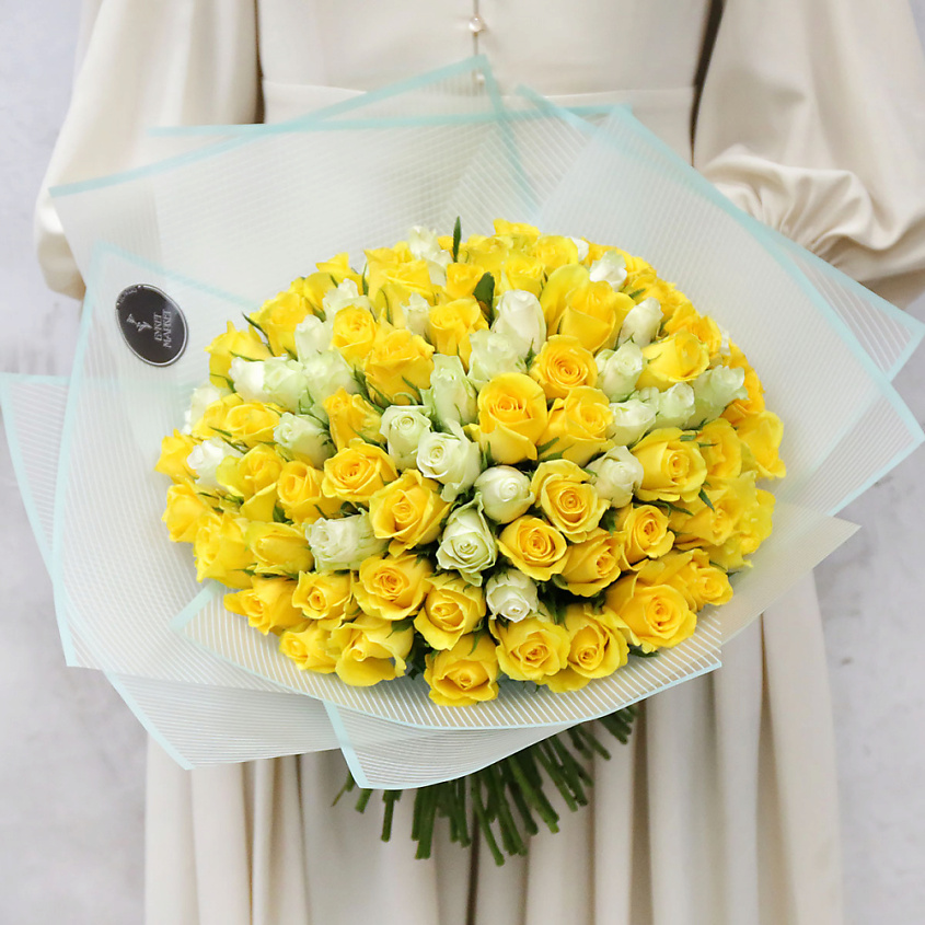Изображение товара Букет из 101 кенийской розы - Мое солнышко 40 см. Живые цветы для праздников