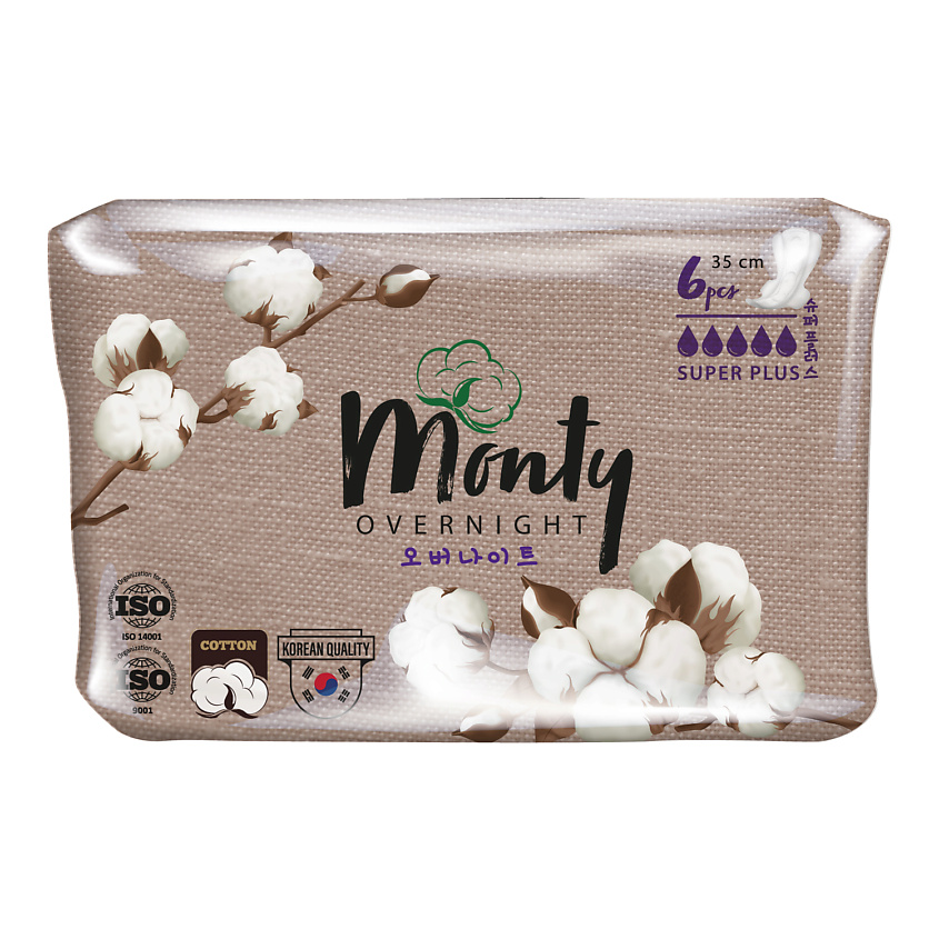 Изображение товара Гигиенические ночные прокладки Monty ULTRA SOFT OVERNIGHT, 6 шт, мягкая и впитывающая защитка