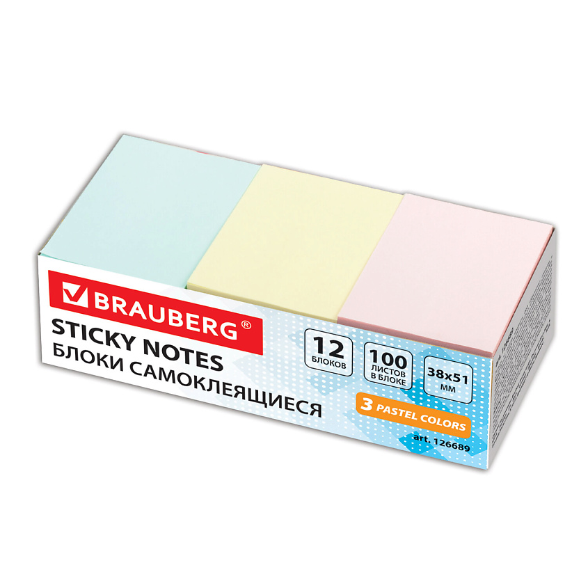 Изображение товара Самоклеящиеся пастельные стикеры BRAUBERG 3 цвета 100 листов