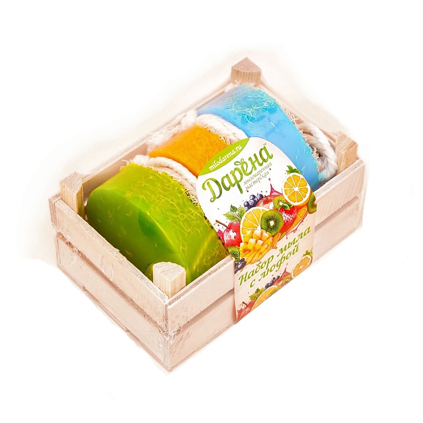 Изображение товара ДАРЁНА МЫЛОВАРЕННАЯ МАСТЕРСКАЯ Набор мыла с люфой из 3 шт №5 матовый, Набор мыла с люфой из 3шт