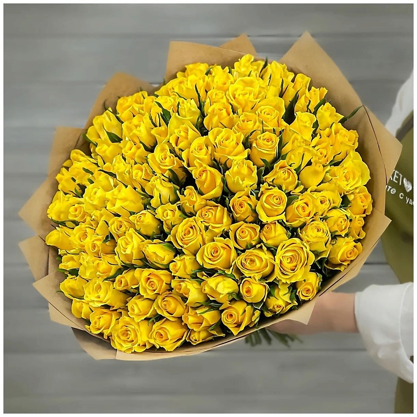 Изображение товара Букет из 101 желтой розы 40 см в крафте из Кении Букет Маркет