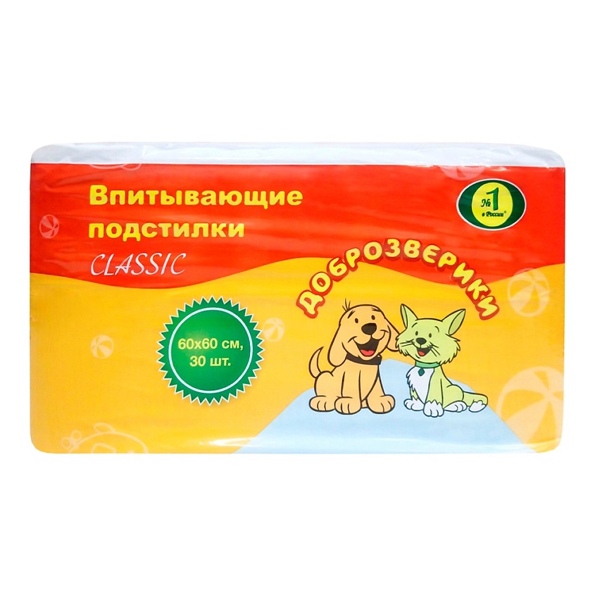 Изображение товара Пеленки впитывающие для животных Доброзверики Classic 60х60 см 30 шт