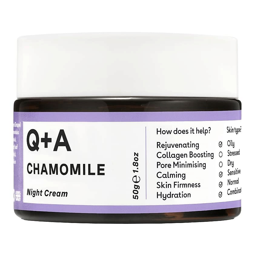 Изображение товара Ночной крем для лица с ромашкой и маслом жожоба Q+A 50 мл