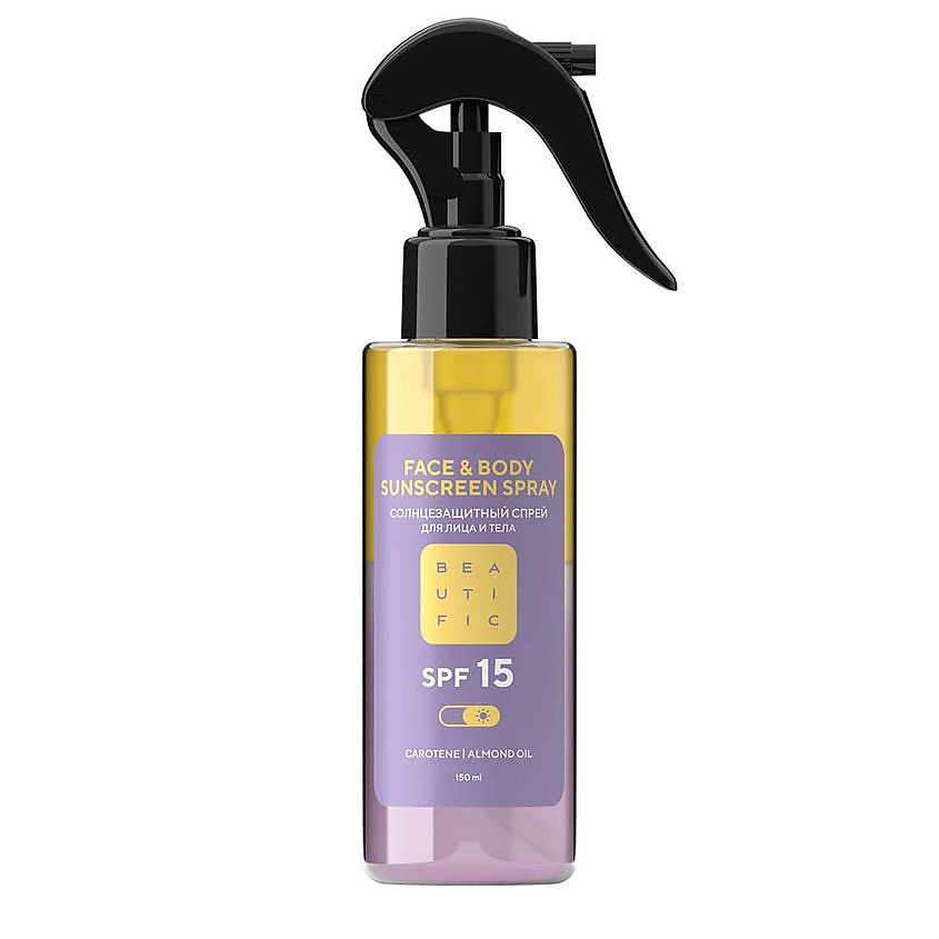 Изображение товара BEAUTIFIC Солнцезащитный спрей для лица и тела с SPF 15 Face & Body Sunscreen Spray, 150 мл