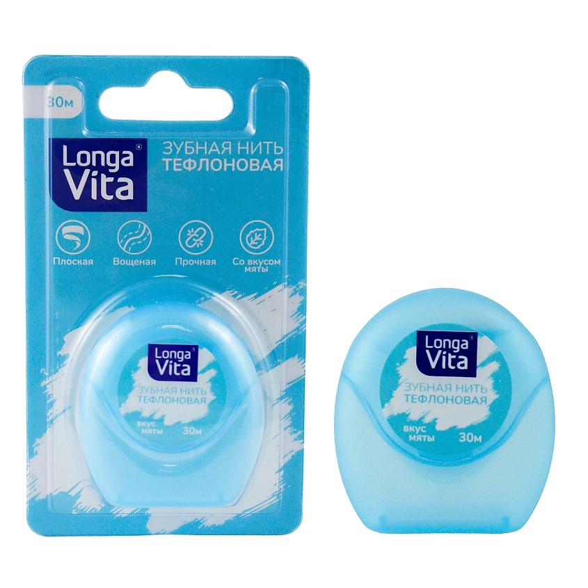 Изображение товара Зубная нить Longa Vita тефлоновая с мятным вкусом, 30 м