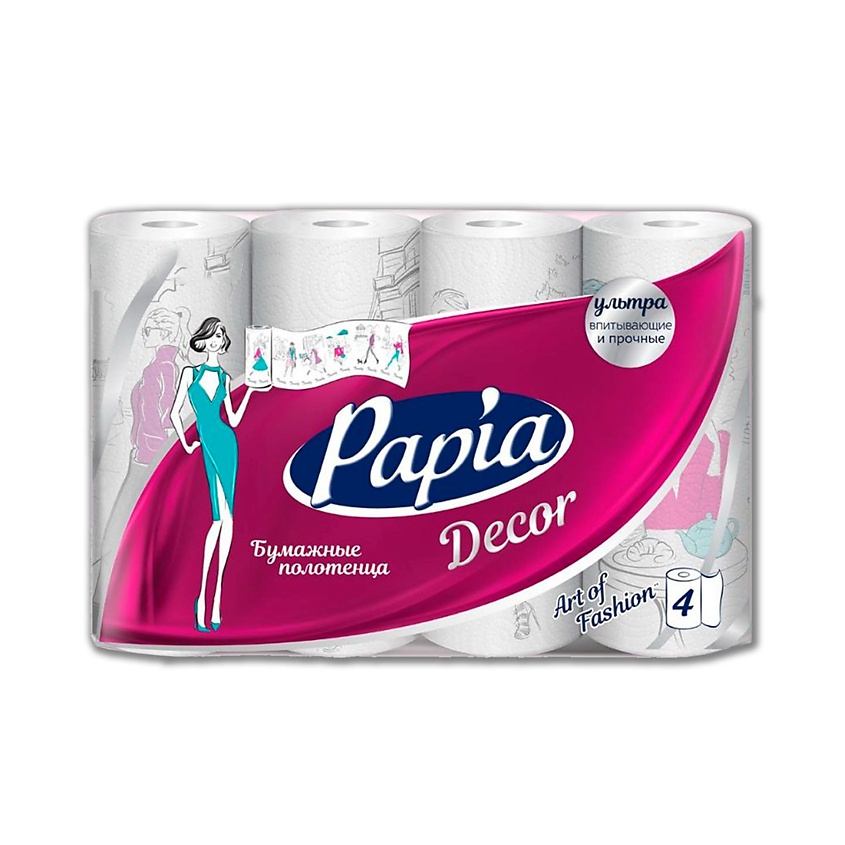 Изображение товара Трехслойные бумажные полотенца PAPIA DECOR 4 рулона 11,2 м гипоаллергенные