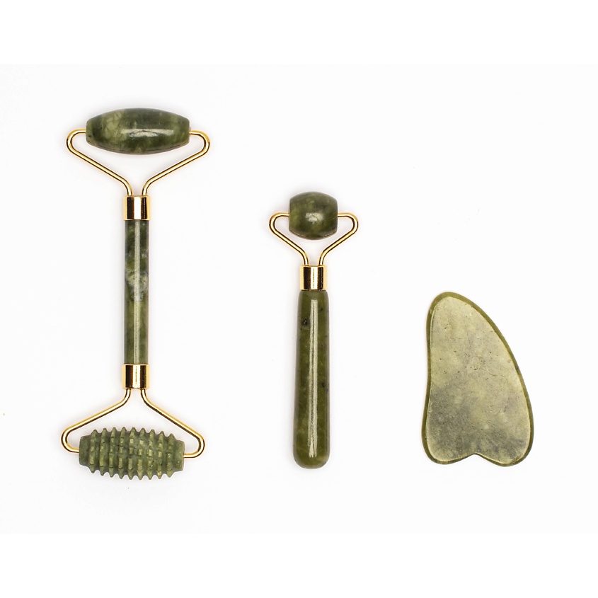 Изображение товара QUALIGO Нефритовый ролик для массажа лица 3 В 1 с гуашой и скребком