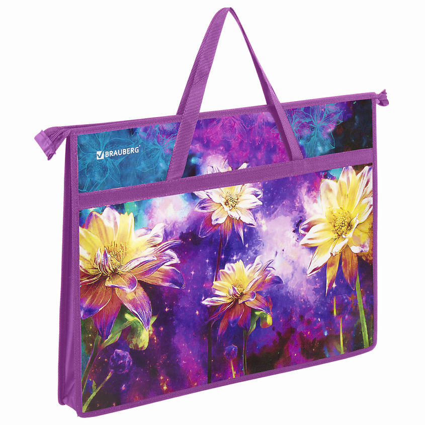 Изображение товара Папка на молнии BRAUBERG А3 Цветы Сиреневый для бумаг