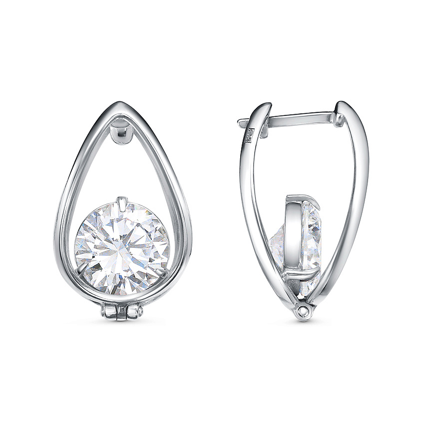 Изображение товара Женские серьги из латуні с фианитом и платинированием 15x23 мм