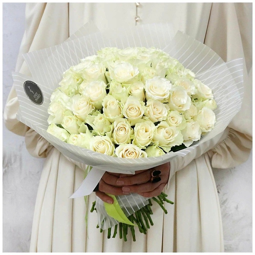 Изображение товара БУКЕТ МАРКЕТ ДАРИТЕ С УДОВОЛЬСТВИЕМ Букет из 51 розы - Зефир Кения 40 см., 1шт.