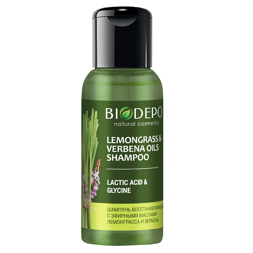 Изображение товара BIODEPO Шампунь безсулфатный натуральный восстанавливающий с эфирными маслами лемонграсса и вербены Lemongrass and Verbena Oils, 50 мл