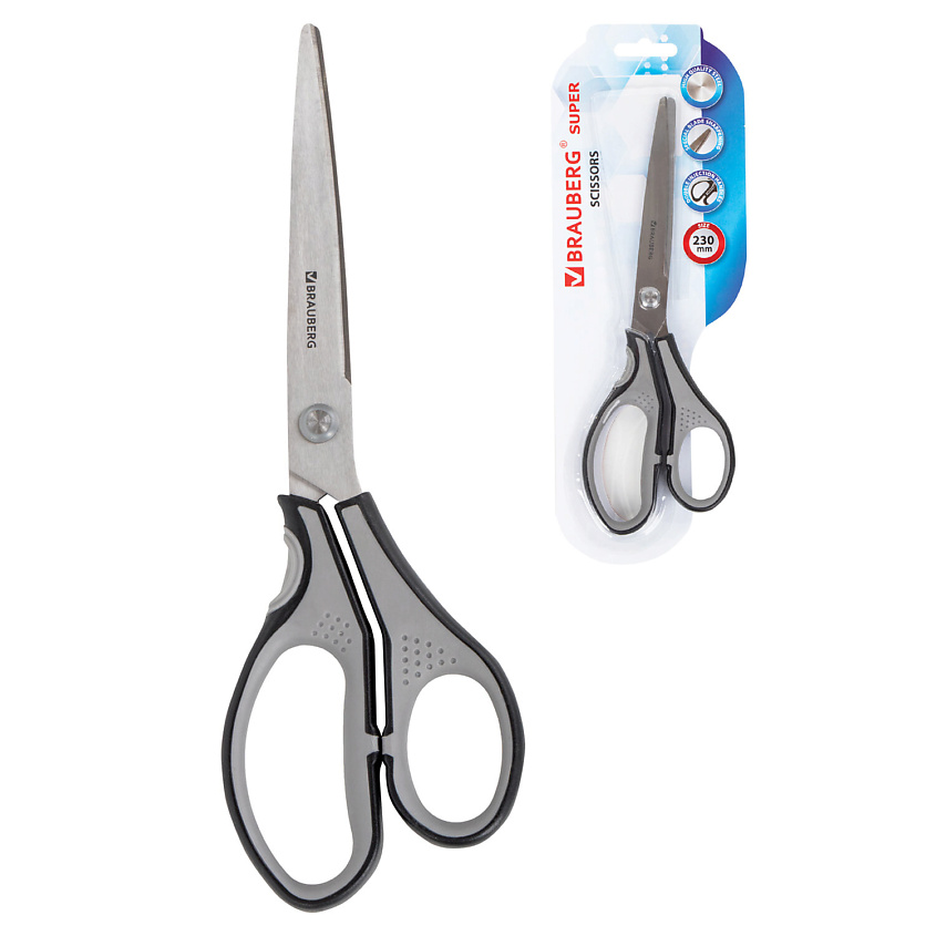 Изображение товара Ножницы канцелярские BRAUBERG SUPER 230 мм, нержавеющая сталь, серо-черные