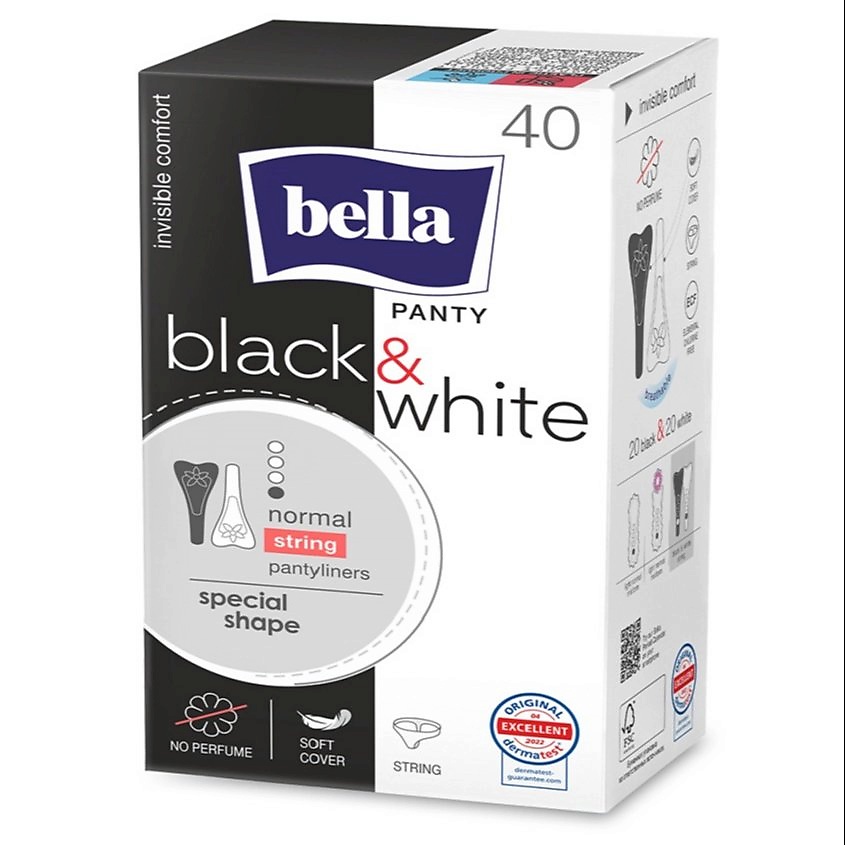Изображение товара BELLA Прокладки ежедневные супертонкие Panty Slim Black&White, 40 шт./уп.